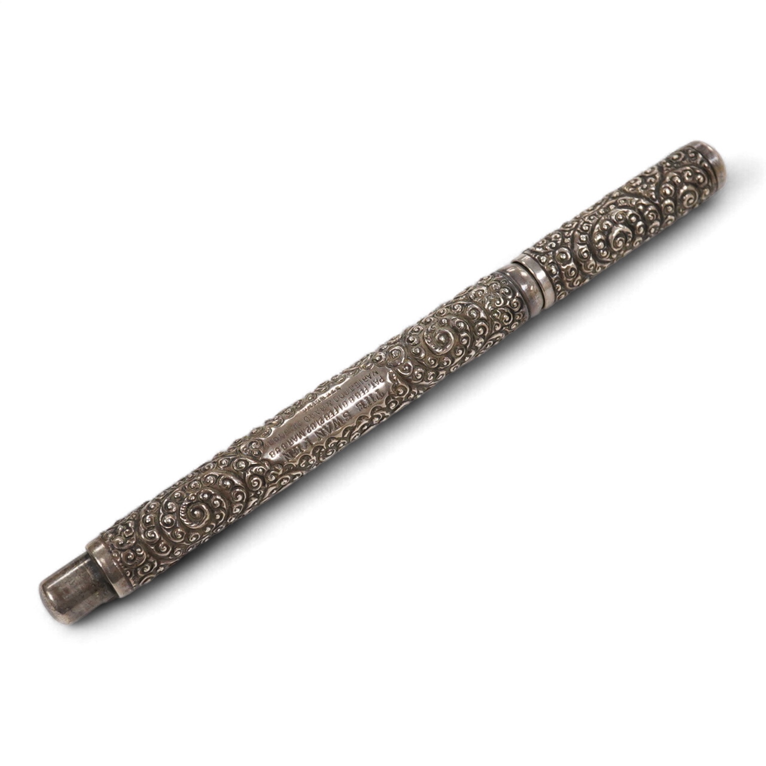 A Mabie Todd & Co. Sterling silver snail pattern eye dropper with flexible nib with over-and-over feed, No.3 size